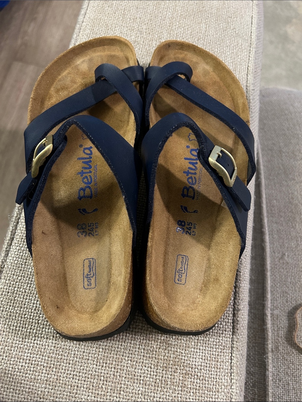Betula Women's Navy Leather Cross-Strap Sandals with Buckle